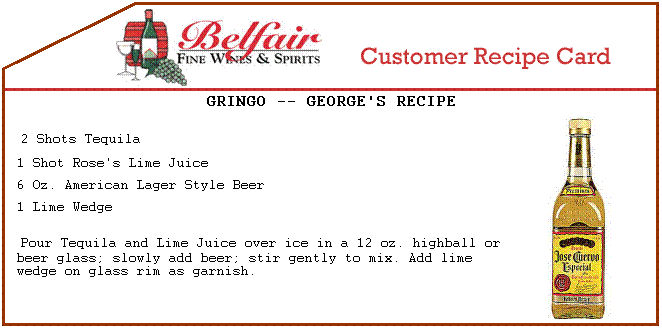 Text box with drink recipe